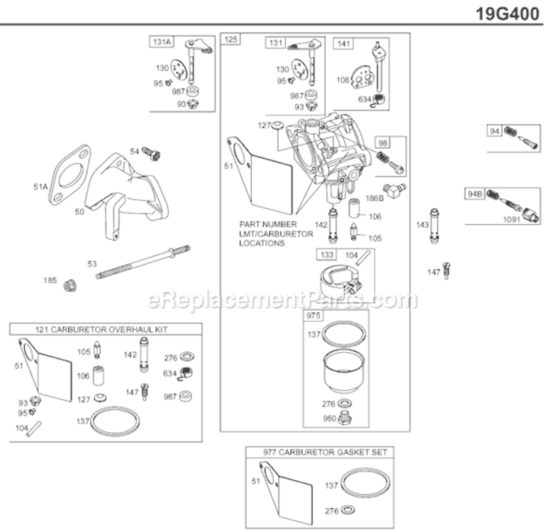Page B Diagram and Parts List for 19G400 0068-1196 Briggs and Stratton Engine